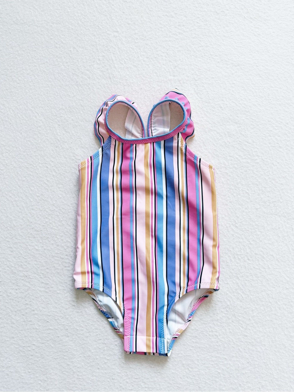 OshKosh B'gosh Toddler Girl One Piece Swimsuit Striped Ruffle Pink Purple 18M